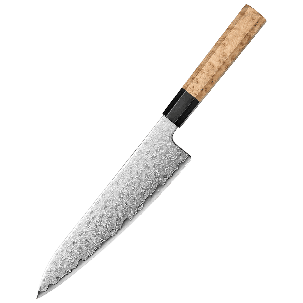 Ao bōzu Gyuto 210 mm japansk kokkekniv i Aogami Blue 2 karbonstål og 49-lag damaskus