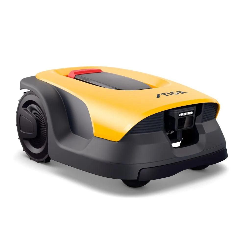 Stiga A6V Vista robotplæneklipper set oppefra på plæne