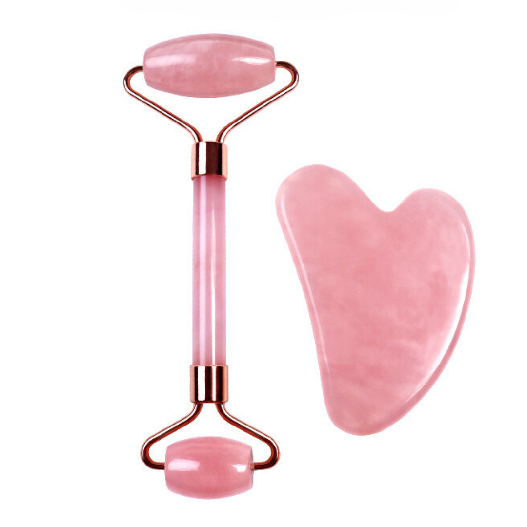 AVA Beauty GlowRoller ansigtsroller og gua sha-sten i rosakvarts
