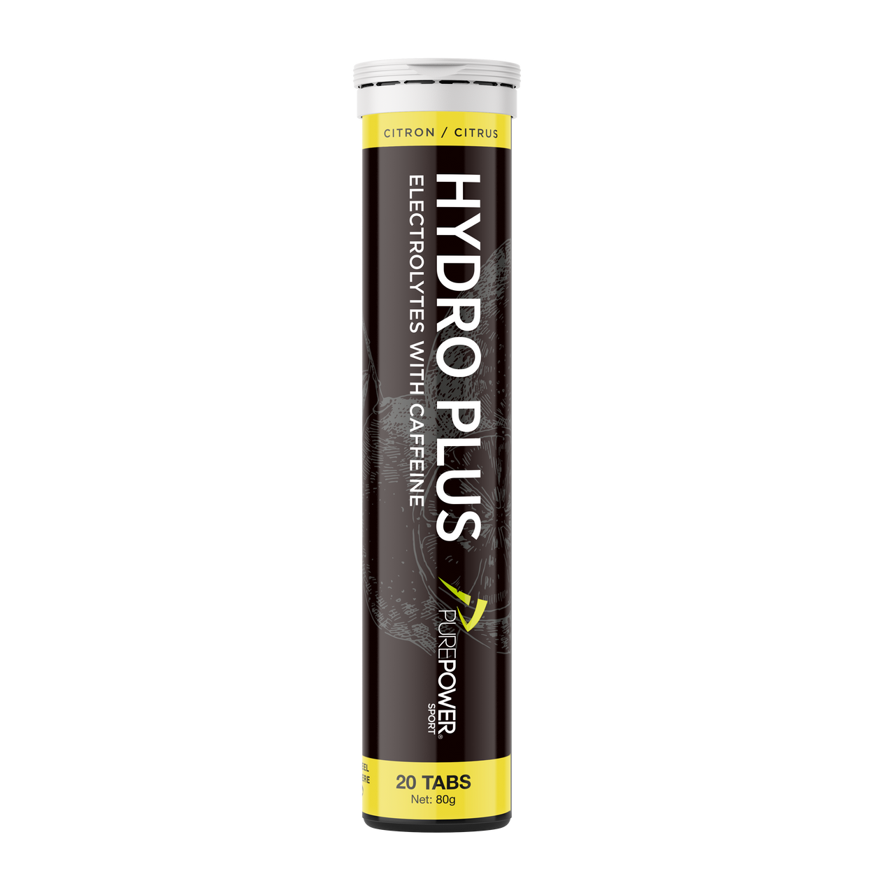 PurePower Hydro Plus Citrus opløselige elektrolyttabletter med koffein