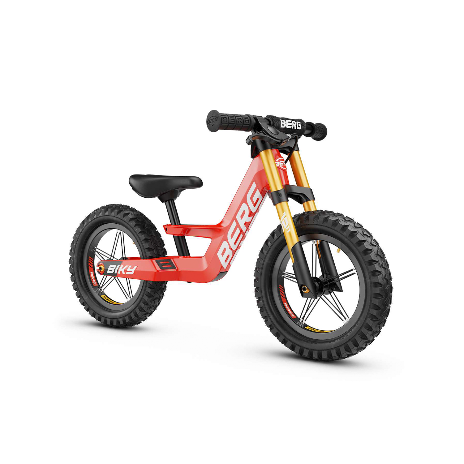 BERG Biky Cross løbecykel i rød med håndbremse og 12 tommer luftdæk