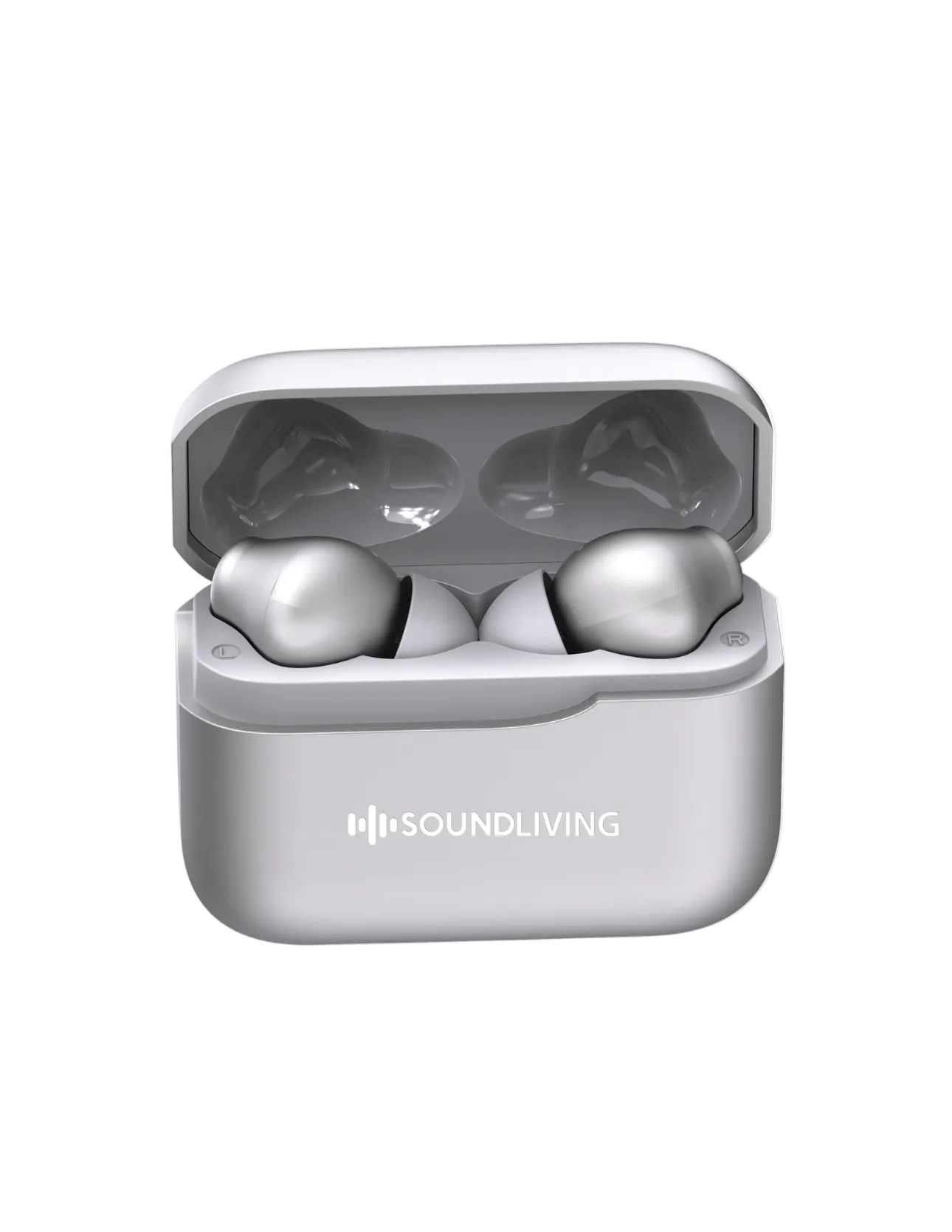 Soundliving Earbuds ANC true wireless earbuds i aluminium-finish med opladningsetui