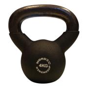 Sort Nordic Strength kettlebell på 4 kg i støbejern med neoprenbelægning og buet greb