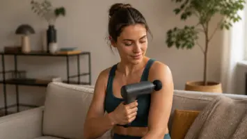 Illustration af massagepistol til muskelpleje