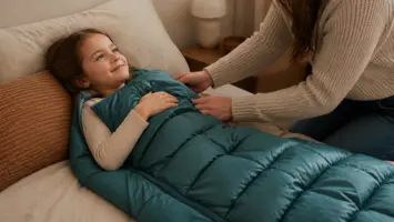 Illustration af tyngdesovepose til baby og barn