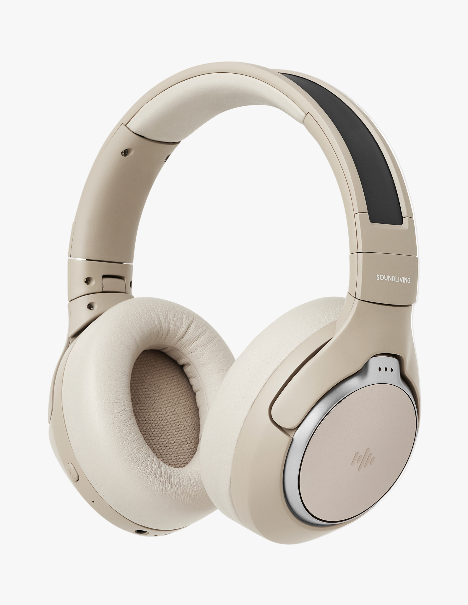 Soundliving Solar over-ear høretelefoner i beige med solcellepanel på ørekopperne