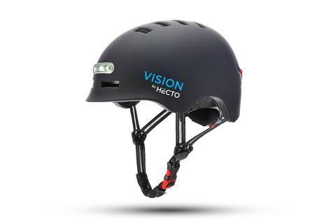 Hecto+ Vision cykelhjelm i sort med integreret forlygte og baglygte