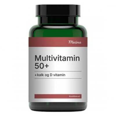 Mezina Multivitamin 50+ Kalk og D-vitamin 180 tabletter lyseblå æske