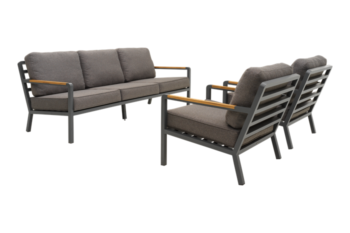 Nova Loungesæt Antracit i aluminium med teak-armlæn fra Enggaarden havemøbler
