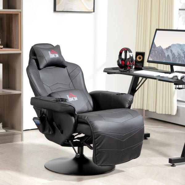 Sort premium gamingstol med massagefunktion, fodstøtte og lænelæn