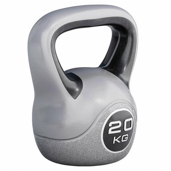 Farvet design-kettlebell på 20 kg med vinylbelægning og ekstra tykt greb på 4,7 cm