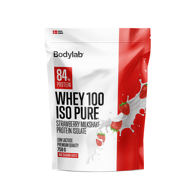 Bodylab Whey 100 ISO Pure Strawberry Milkshake 750g rød pose