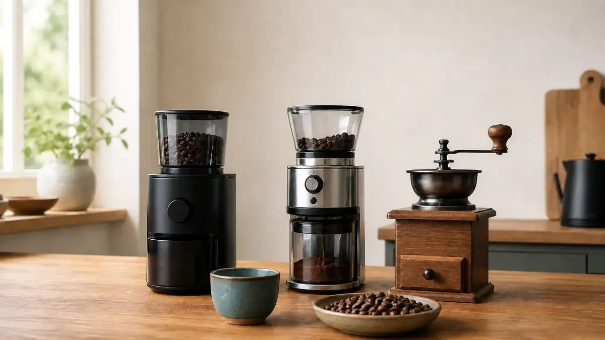 Kaffekværn med friskmalede kaffebønner til filterkaffe og espresso