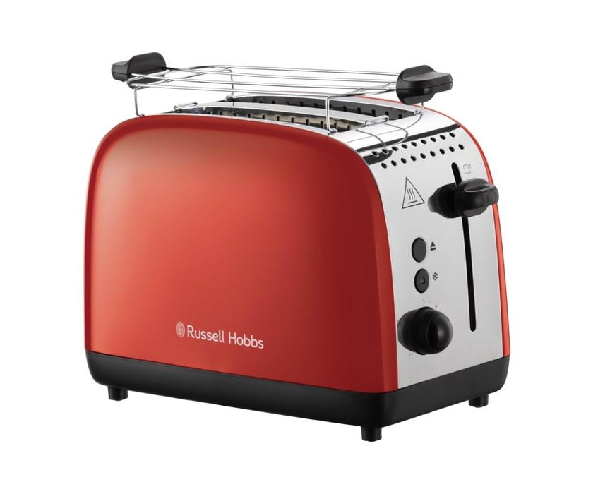 Russell Hobbs Colours Plus 2S brødrister i rød med bollevarmer