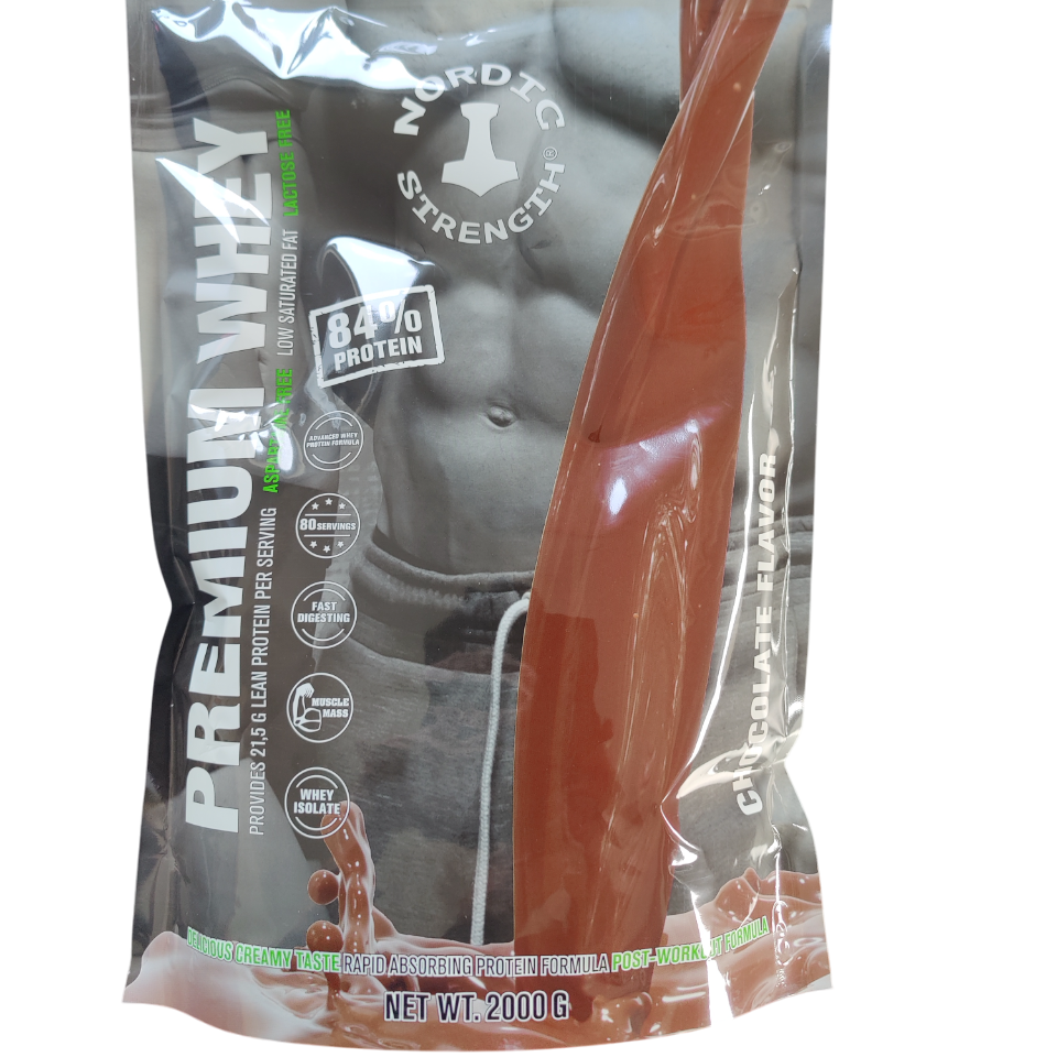 Billig-Fitness Whey Proteinpulver med Chokoladesmag 2000g hvid dåse