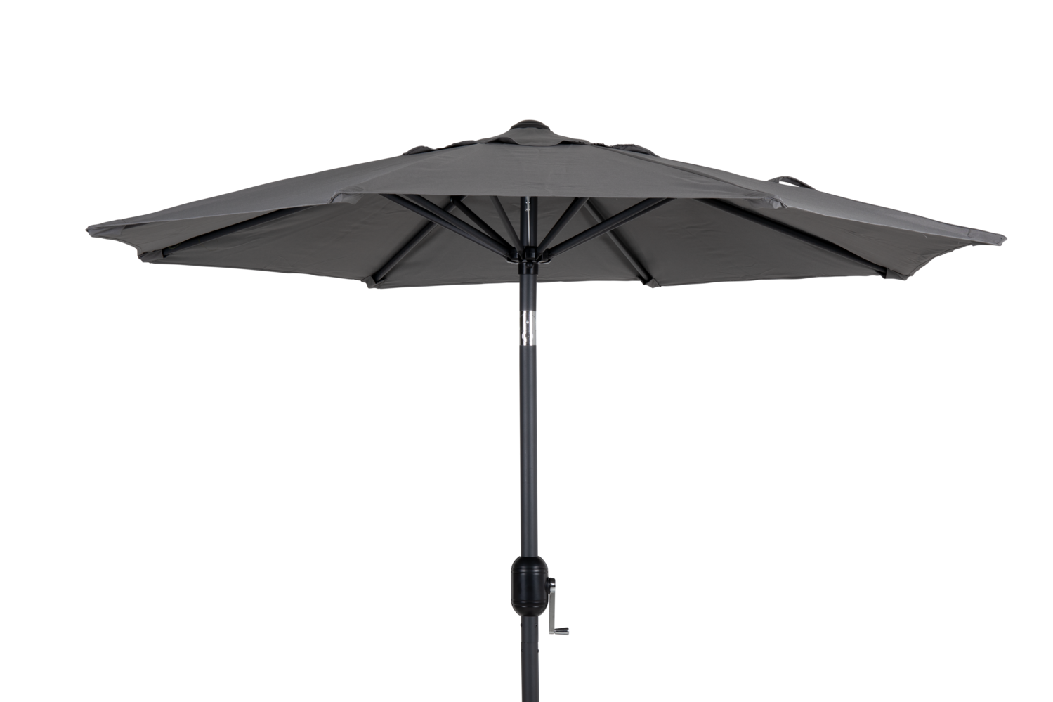 Grå aluminium parasol Ø2 meter med tiltfunktion og to-delt stok, Cambre model fra Enggården